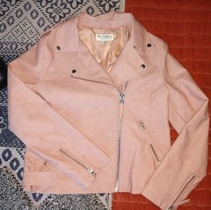 Pink Faux Leather Moto Jacket